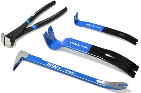 SHALL Juego de 4 palancas, Extractor de Clavos con Forma de Pata de Gato, palancas de Garra Plana, alicates de Corte de Extremos, Herramienta para Quitar Clavos de zócalo, Piso y extracción de Clavos