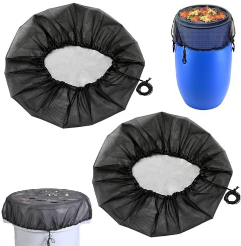 2 Pièces Filet Tonneau Eau de Pluie Ronde 95cm, Filet Citerne Eau de Pluie avec Élastique, Protection Tonneau d'eau Réglable pour Jardin Récupérateur d'eau