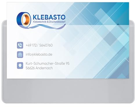 KLEBASTO Tarjeteros de visita autoadhesivos, transparentes, fundas para tarjetas de visita para pegar, fundas para tarjetas de visita, bolsas autoadhesivas transparentes (lámina frontal ancha abierta,