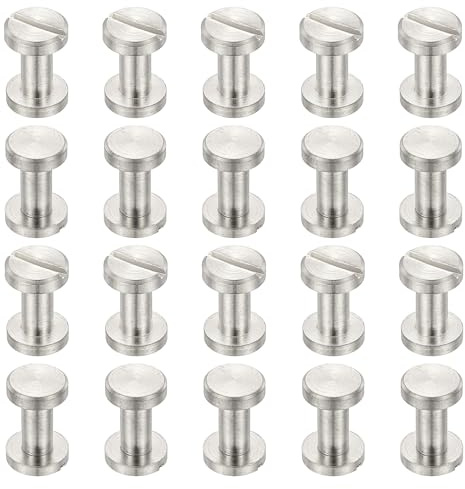 PATIKIL Viti Chicago, 20 Set M4x6mm Ottone Nichelato Femmina Piatta Vite Chicago Vite A Croce Perno Di Collegamento Rivetti Per Cinture In Pelle Album Fotografici Scrapbook, Argento