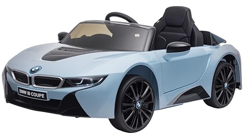 HOMCOM Macchina Elettrica per Bambini 3-8 anni 6V Licenza BMW I8 Coupé, Auto Elettrica per Bambini con Fari, Musica e Telecomando in PP e Metallo, Velocità Massima 3km/h, 115x72.5x46cm, Blu