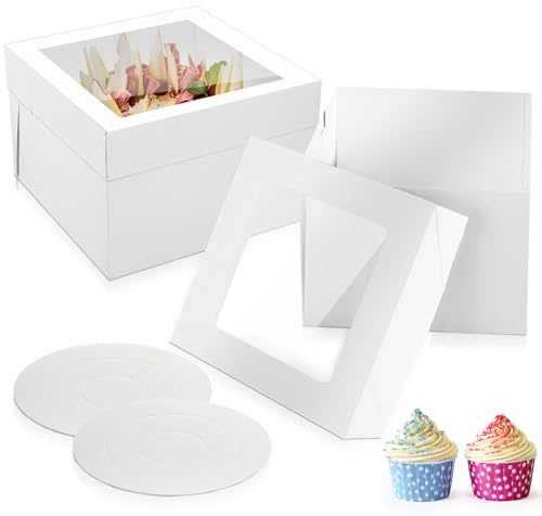 LEKEFETO 2 Pezzi Scatole per Torta Bianche – Scatola per Torta con Finestra e Scatolina per Torta in Cartone – Scatola per Torta per Compleanni e Feste (30 x 30 x 30 cm)