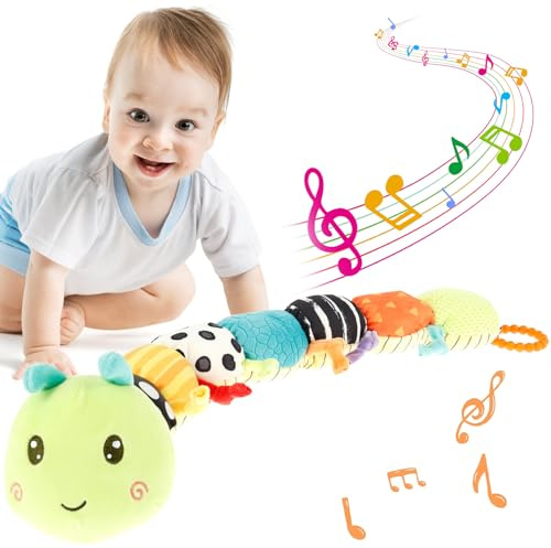 harupink Giocattolo per bambini 0 3 6 mesi bruco giocattolo musicale, 5 in 1Montessori, giocattolo sensoriale, regalo per ragazze, giocattolo musicale con sonaglio, massaggiagengive e misura delle