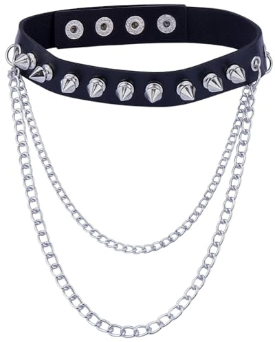CALFOVERA Gargantilla de Cuero Sintético con Pinchos, Collar Gótico Punk Ajustable con Eslabones Tachonados, Collar de Cuero Negro con Remaches de Metal, Correa de Motociclista Rockero