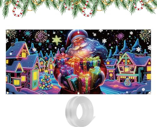 Banner natalizio da garage – Tela fluorescente UV | Espositore stagionale oversize con funzione festiva, perfetto per proprietari, amanti del fai da te, feste, riuniti