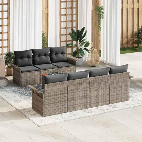 Frdhee Panca angolare per divano ad angolo, divano da giardino con cuscino, 8 pezzi, grigio, 55 x 55 x 37 cm, per giardino, balcone, liberamente combinabile
