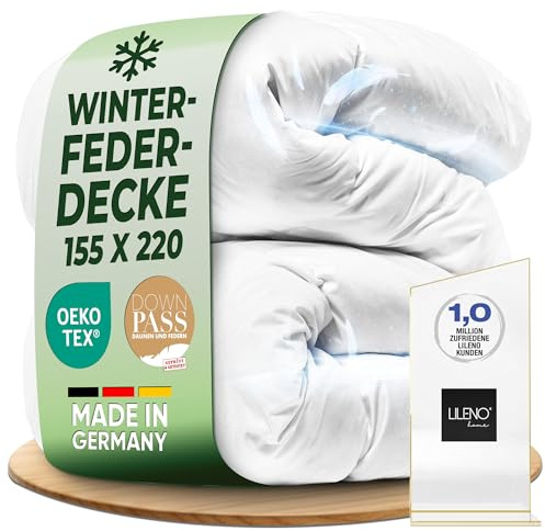 LILENO HOME Premium Winter Bettdecke 155x200 Daunen und Federn – Flüsterleise, Wolkenweiche & extra warme Daunendecke 155x200 – Made in DE, Oeko-Tex & 60°C Waschbare Federbettdecke