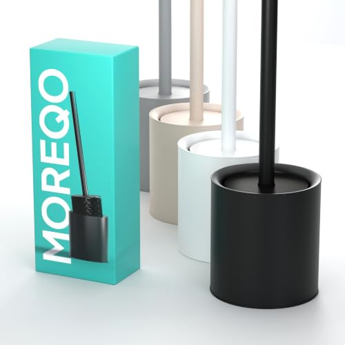 MOREQO - Escobilla de Baño de Diseño Negra - Escobilla de WC Moderna con Soporte – Escobilla de Suelo Sin Taladrar – Set de Baño Mate