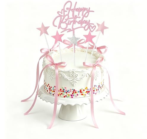 LIANRISES 11 Piezas Decoración De Tarta De Feliz Lazo Cumpleaños, Rosa Adorno Decoracion Tartas Cumpleaños, Para Bodas, Aniversarios, Magdalenas, Para Mujeres