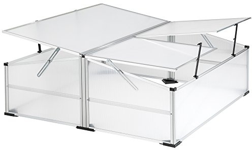 tectake® Mini Serre de Jardin 102 x 102 x 41/31 cm, Châssis en Aluminium, Plaques Alvéolaires pour Potager Exterieur, Serre de Jardin pour Hivernage et semis Jardinage, Toit verrouillable
