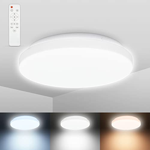 B.K.Licht - Deckenlampe Bad mit Fernbedienung, einstellbar warmweiß bis kaltweiß, dimmbar, LED Deckenleuchte, LED Lampe, Badlampe, Badezimmerlampe, Küchenlampe, Feuchtraumleuchte, 28,8x7 cm, Weiß