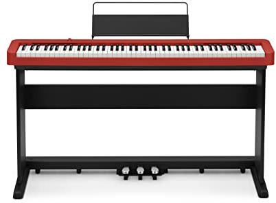 Casio CDP-S160RDSET Digitalpiano-Set rot mit 88 gewichteten Tasten, 10 Sounds, Stativ schwarz mit 3-fach Pedal