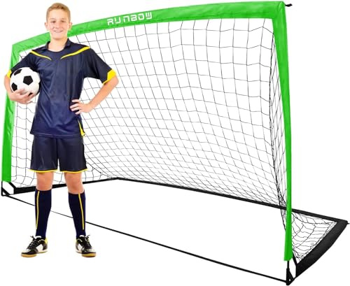RUNBOW 9x5 ft Portable Kids Soccer Goal with Carry Bag - Lightweight, Durable Backyard Soccer Net for Youth Practice, Training, and Games (Green, 1 Pack)