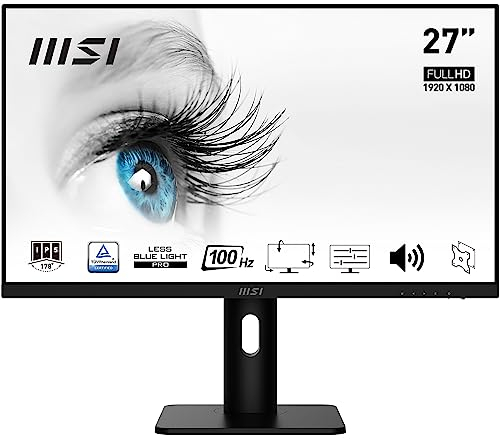 MSI PRO MP273APDE 27 Zoll Full HD Office Monitor - 1920x1080 IPS-Panel, 100Hz, augenschonender Bildschirm, VESA-Montage, Lautsprecher, Display-Kit, 4fach verstellbar, HDMI 1.4b, DP 1.2a, D-Sub (VGA)