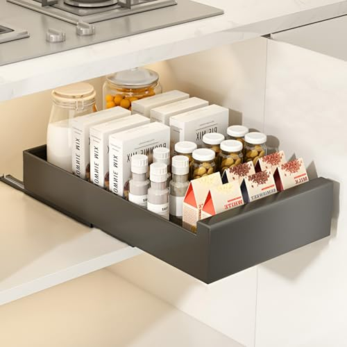Kitchen Drawer Organiser,Pull Out Cabinet Organiser,Slide Out Drawers for Kitchen Cabinets,Pull Out Kitchen Storage,No Need Drill And Nailing Kitchen Pullout Drawers for Kitchen Cupboard (25*43*9cm)