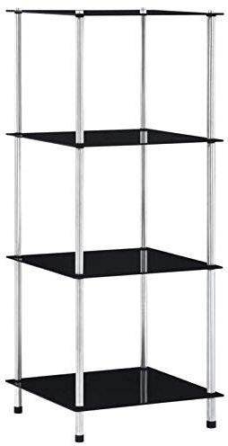 LAPOOH Regal mit 4 Ablagen Schwarz 40x40x100 cm Hartglas, Regal Zimmer, Bookshelf, Leiterregal, Standregal, Wandregal, Aktenregal, DVD Regal