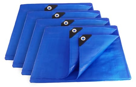 ANSIO Tarpaulin 3m x 3m / 10ft x 10ft Pack of 4 Tarpaulin Sheet 70 GSM Economy Tarpaulins - Blue