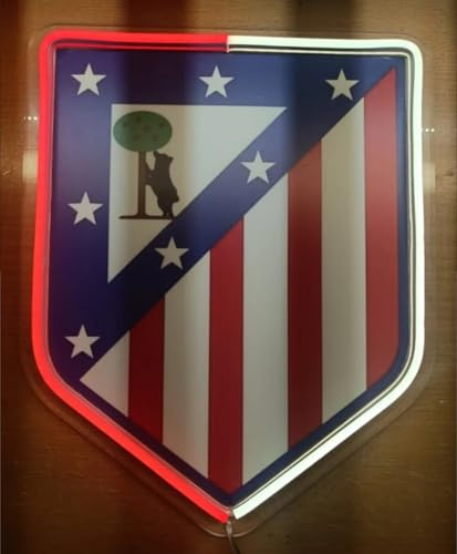 SOLOLED Escudo Iluminado LED del Atlético Insignia Deportiva Decorativa, Rojo y Blanco liga de futbol neon,led,metacrilato,vinilo, 38x27 cm medidas