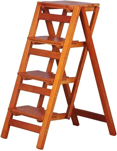 Folding Portable Indoor Climbing Stool - Strong 4-Step Solid Wood Ladder, Stylish High Stool for Bathroom, Changing Shoes, Fashionable Stairway Seat