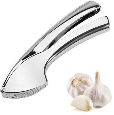 Garlic Crusher,Garlic Press Crusher,Heavy Duty Garlic Crusher & Mincer - No Peel Needed - Crush Garlic Effortlessly,Easy to Clean and Dishwasher Safe(Silver-Stainless Steel)