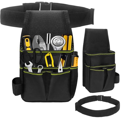 Ferizzia Électricien Sac de Ceinture, Multifonctionnel Électricien Sac de Ceinture, Électriciens Pochette with Ceintura en Tissu, 8 Poches, pour Électriciens, Plombier, Constructeur