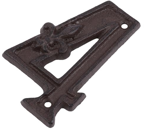 INOOMP Vintage Cast Iron House Number 4 Plate, Metal Door Gate Address Sign for Outdoor Mailbox and Home Entrance, Rustic Retro Style Number Plaque for House Signs