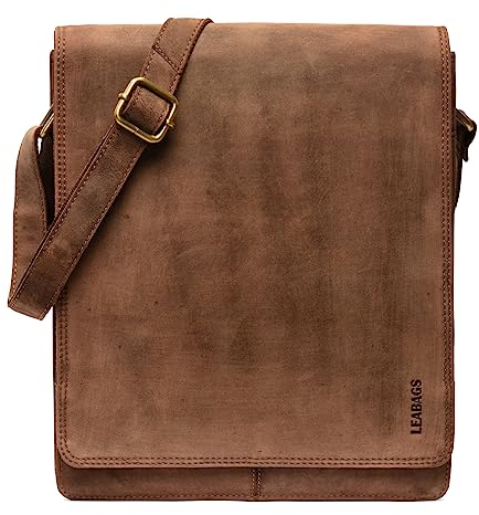 LEABAGS Leder Messenger Bag, London Vintage Herren Umhängetaschen, Echtleder Aktentasche Laptoptasche bis 13 Zoll, Umhängetasche mit Schultergurt Arbeitstasche Herren Lehrertasche