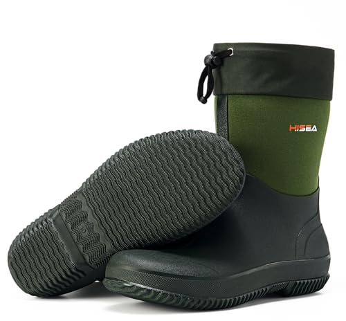 HISEA Garden Boots for Men, Mens Waterproof Rain Shoes Ankle High Neoprene Rubber Insulated Mud Resistant Rainboots Outdoor Work Boots for Yard Chore Gardening Hiking Hunting, Green, Size 11