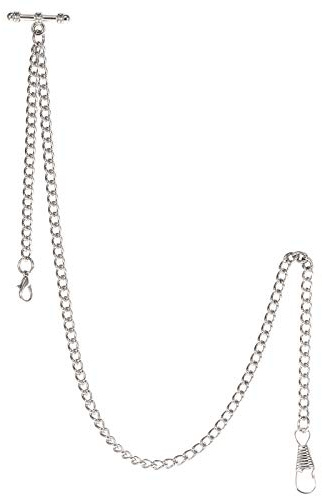 TREEWETO Pocket Watch Albert Chain T-Bar Watch Chain Link 16 inch 2 Hooks Silver Classic Antique Fob T Bar