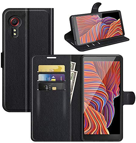 Fertuo Coque pour Samsung Galaxy XCover 5, Antichoc Portefeuille Étui Housse en Cuir à Rabat Flip Cover Case avec Porte Carte, Béquille, Boucle Magnétique pour Galaxy XCover 5, Noir
