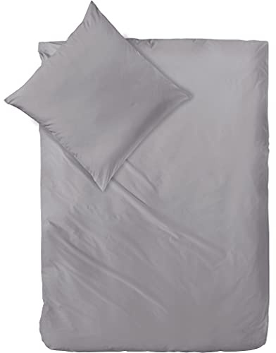 Decoper ® Mako-Satin Bettwäsche aus 100% Baumwolle | Atmungsaktiv & kuschelig weich | Farbe Graphit Grau | 2 teilig - 135 x 200 cm + 80 x 80 cm