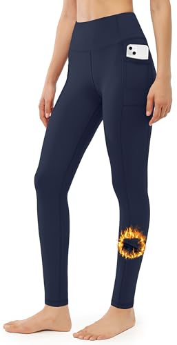 JOYSPELS Womens Fleece Lined Thermal Leggings with Pockets, High Waist Winter Warm Thick Gym Workout Running Yoga Pants for Women