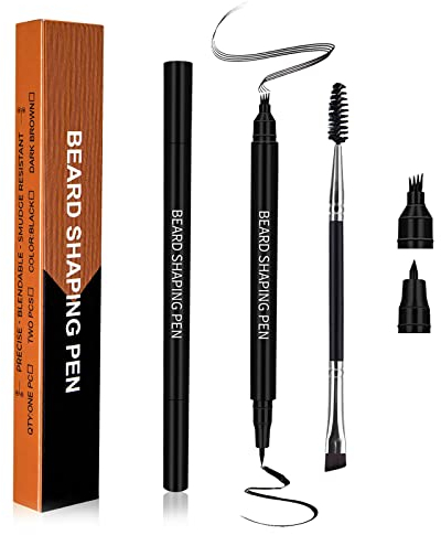 Prreal Beard pen, Natural Beard filling pen With Brush，Long-Lasting Beard Filler, Waterproof & Sweatproof Beard pencil For Fill, Define & Sharpen Hair, Beard & eyebrow Colour#Black