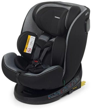 Foppapedretti Seggiolino Auto Circle I-Size, Seduta Girevole a 360°, per bambini da 40 a 150 cm di altezza, 0-12 anni, conforme ECE R129, Fissaggio Isofix e TopTether, Safe Body Protection, Carbon