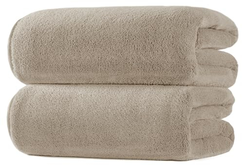 Polyte - Weich-Mikrofaser-Badetuch - fusselfrei & schnelltrocknend - sehr groß - Beige - 152 x 76 cm - 2 Stück