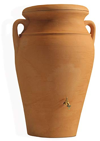 Helena rain barrel amphora rainwater tank 300 litres terracotta made of UV and weather-resistant material. Rain barrel or rainwater barrel with child-proof lid and high-quality brass connections