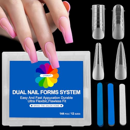 lttorjf 144PCS Dual Form Unghie Finte Nail System Tip Unghie Ricostruzione 12 Dimensioni Opaco Con Scala Strumenti Per Manicure