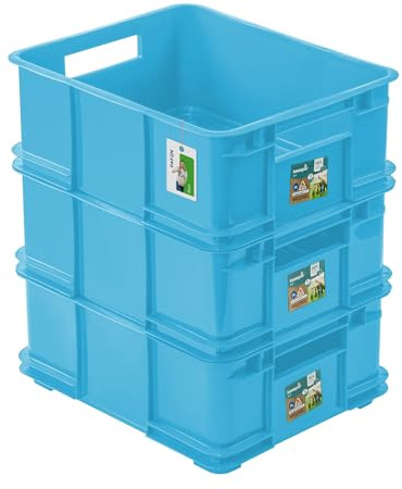 3 cajas apilables Euro de 20 l – 43 x 35 x 18 cm – Eco – Cajas apilables de polipropileno, color azul cielo