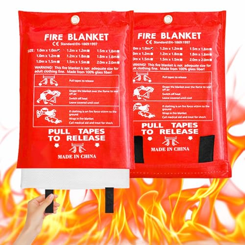 Couverture Anti-Feu,2 Pièces 1.1 * 1.1m Couverture Anti Feu en Fibre De Verre,Couverture De Secours De Fibre,Couvertures Anti-Feu pour Camping,La Fourneau,Maison,Cuisine,Bureau
