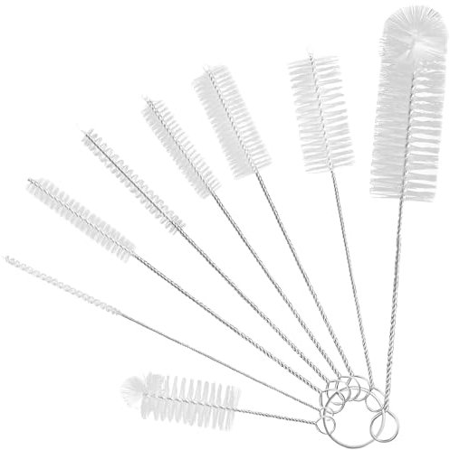 8 Pcs Small Bottle Brushes, Nylon Straw Cleaner Pipe Brushes Set for Washing Narrow Neck Water Bottles Jars Teapot Spout (White)