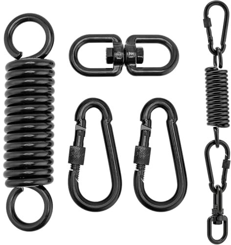 Bhina Ressort de Suspension avec Anneau Rotatif à 360° et 2 Mousquetons, Ressort Oscillant pour Fauteuil Suspendu Crochet de Ressort de Hamac pour Fauteuil Suspendu, Hamac, Sac de Frappe Frappe, Yoga