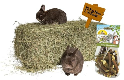 agrar-store 10Kg Heu + 1x JR Farm Knabberhölzer Apfelbaum | Wiesenheu 1.Schnitt | Heuballen Kaninchenheu Meerschweinchenheu frisch & unbehandelt, Ernte 2025