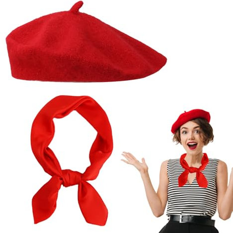 LIURFLNC Baskenmütze Damen, Halstuch Damen, Baskenmütze Herren, Roter Schal Klassishe Künstler Barrett Bandana Halstuch Kopftuch Elegante Schal Tuch Geschenk für Frauen
