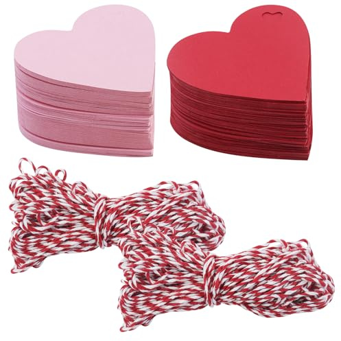 Lot de 220 étiquettes cadeaux en forme de cœur, étiquettes cadeaux en forme de cœur, avec 2 cordes de coton, pour vêtements, prix, artisanat de bricolage (rouge, rose)