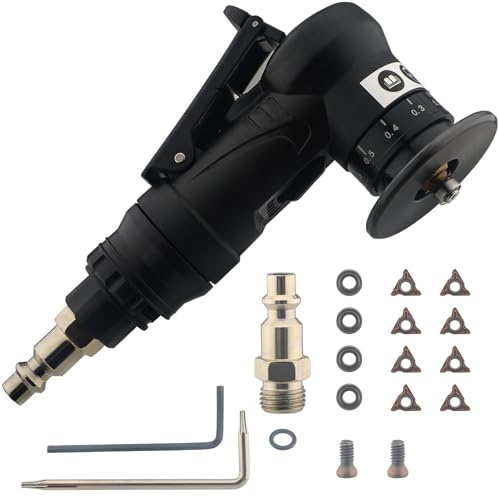 Pneumatic Chamfering Tool – 45° Mini Air-Powered Chamfer Machine for Beveling & Deburring, Adjustable Depth & Speed, 1/4 Air Inlet, R Angle Blades for Metal, Wood, Acrylic