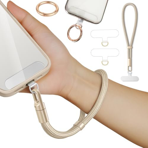 Casecond Cadena de Teléfono Móvil Colgante de Teléfono Móvil Correa de Teléfono Móvil Cadena Cordón Ajustable Correa de Muñeca con 3 Parches Universal para Todos los Casos de iPhone 16 Pro MAX Camel