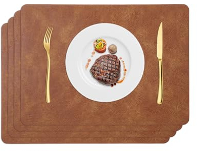 Juego de 4 Manteles Individuales Lavables, 43x30cm Salvamanteles Individuales para Mesa, Resistentes al Calor Cuero Sintético Mantel Individual Antideslizantes para Comedor, Cocina (Marrón Oscuro)