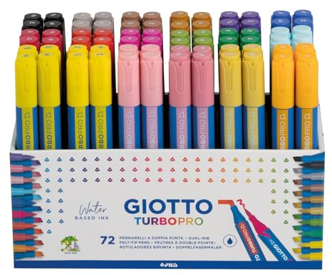 Giotto Turbo Pro Schoolpack Lot de 72 marqueurs double pointe en fibre Forme ronde Couleurs assorties