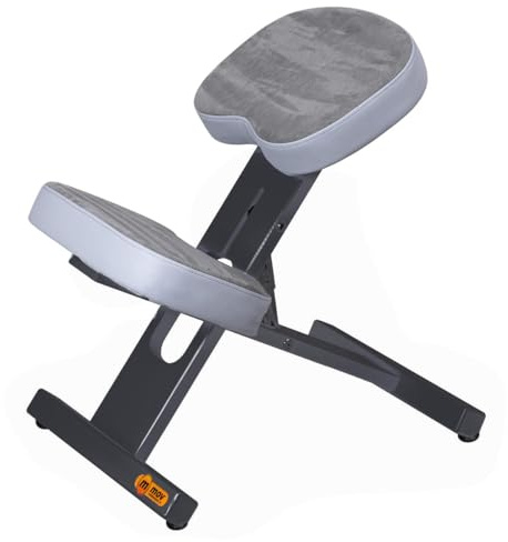 MOV Chaise Ergonomique, Tabouret Ergo-Comfort Gray S (sur Pieds réglables). Fabriquée à 100% en Bois de hêtre et combinant du Cuir écologique et du Daim écologique de la Plus Haute qualité