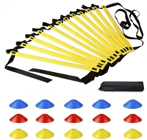 Lirynox Football Training Equipment 7M 13 Rung Agility Ladder Speed Training Set with 18 Disc Cones Football Accessories Hurdles Rung Trainer Kit for Tennis Soccer Basketball Boxing Footwork